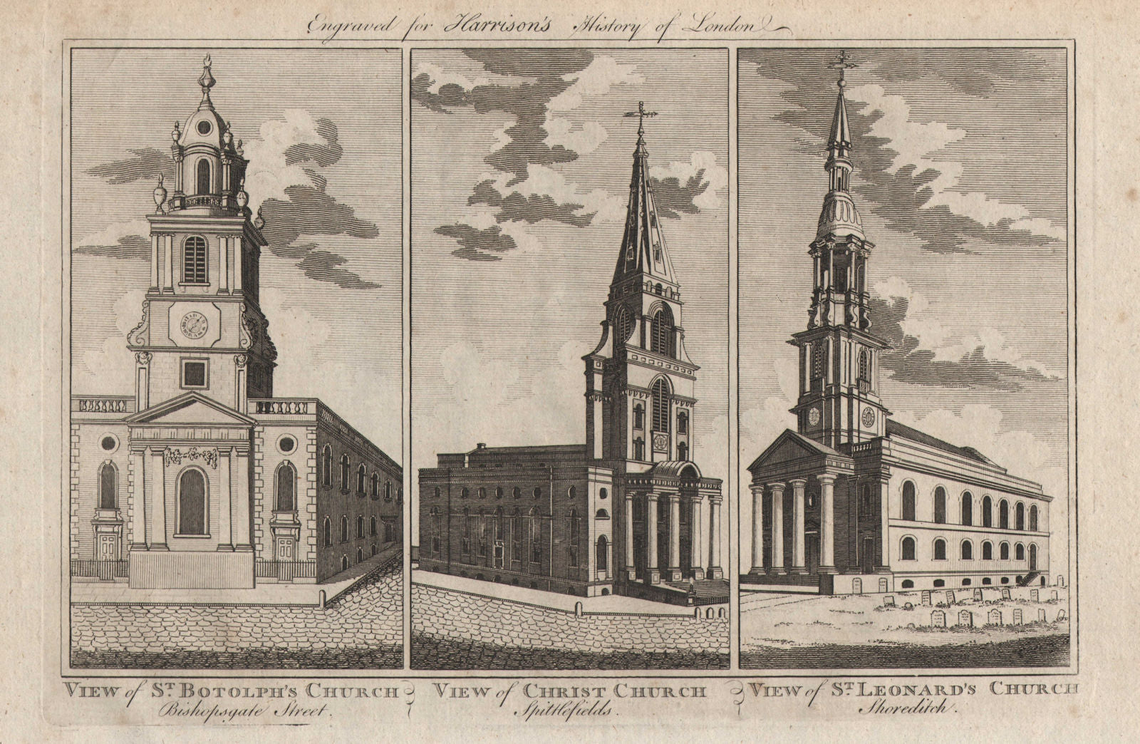 St Botolph-w/o-Bishopsgate Christ Church Spitalfields Leonard's Shoreditch 1776